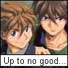 Duo and Heero with 'Up to no good' below them