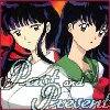 Kikyo and Kagome standing back to back with 'Past and Present'