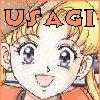 Usagi smiling with her name above her