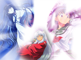 Kagome and Kikyo with different lights with Inuyasha between them