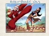 Inuyasha and Koga fighting with 'Everybody was Kung Foo Fighting' around them