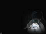 Kagome hugging Inuyasha against a black background