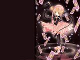 Sakura standing on water with Clow Cards floating beside her