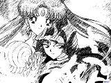 Usagi hugging Galaxia with a graphic pen effect